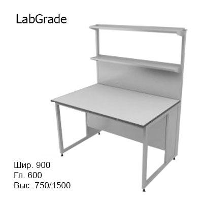 Физический пристенный лабораторный стол 900x600x750/1500, металлические полки, NL, LabGrade