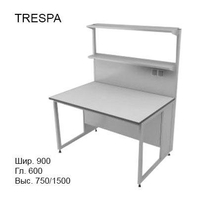 Физический пристенный лабораторный стол 900x600x750/1500, металлические полки, розетки, NL, TRESPA