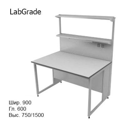 Физический пристенный лабораторный стол 900x600x750/1500, металлические полки, розетки, светильник, NL, LabGrade