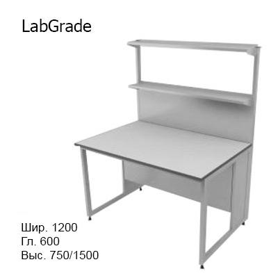 Физический пристенный лабораторный стол 1200x600x750/1500, металлические полки, NL, LabGrade