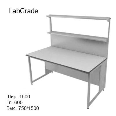 Физический пристенный лабораторный стол 1500x600x750/1500, металлические полки, NL, LabGrade