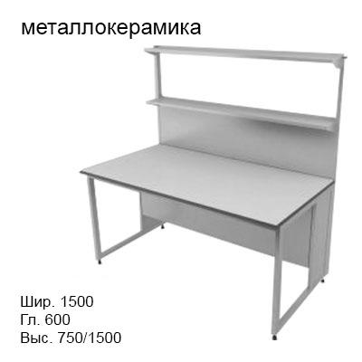 Физический пристенный лабораторный стол 1500x600x750/1500, металлические полки, NL, металлокерамика