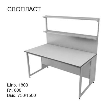 Физический пристенный лабораторный стол 1800x600x750/1500, металлические полки, NL, Слопласт