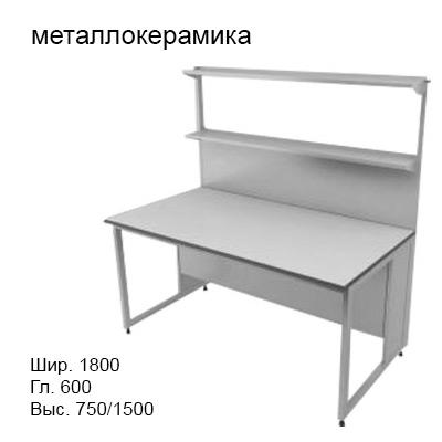 Физический пристенный лабораторный стол 1800x600x750/1500, металлические полки, NL, металлокерамика