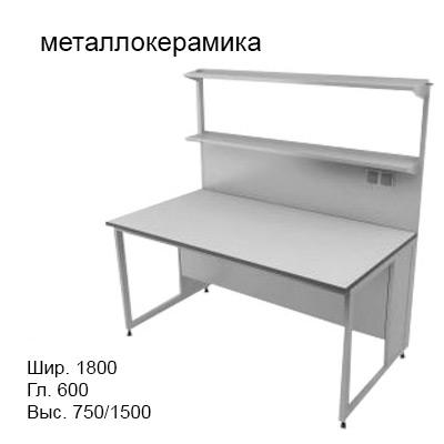 Физический пристенный лабораторный стол 1800x600x750/1500, металлические полки, розетки, NL, металлокерамика