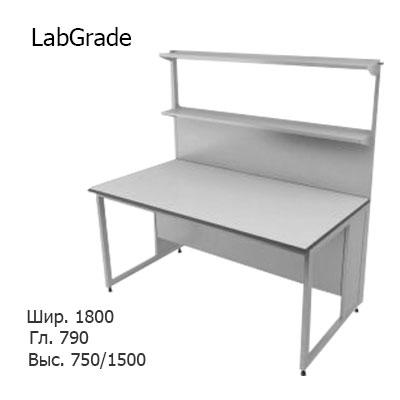Физический пристенный лабораторный стол 1800x790x750/1500, металлическая полка, NL, LabGrade