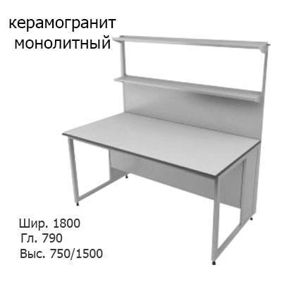 Физический пристенный лабораторный стол 1800x790x750/1500, металлическая полка, NL, керамогранит монолитный