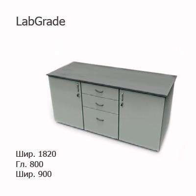 Стол лабораторный пристенный с тремя тумбами, 1820х800х900 б/полок, MML, LabGrade