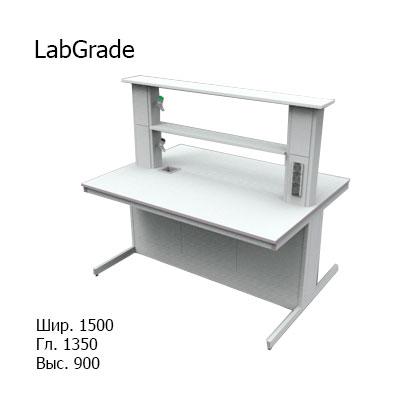 Островной лабораторный стол 1500x1350x900, NS, раковина, LabGrade