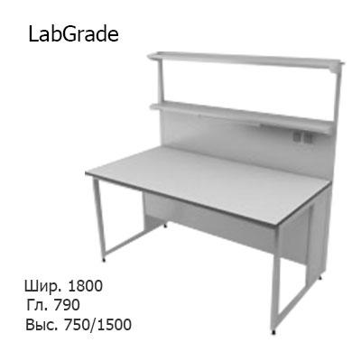 Физический пристенный лабораторный стол 1800x790x750/1500, металлическая полка, розетки, светильник, NL, LabGrade