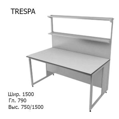 Физический пристенный лабораторный стол 1500x790x750/1500, металлическая полка, NL, TRESPA