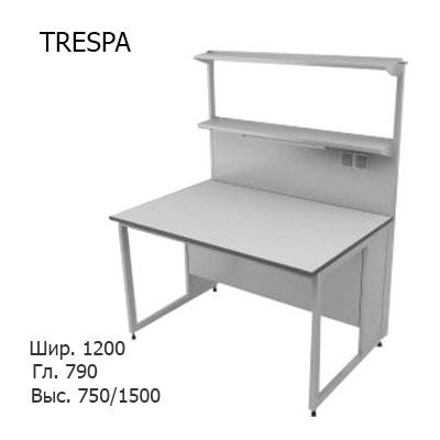 Физический пристенный лабораторный стол 1200x790x750/1500, металлическая полка, розетки, светильник, NL, TRESPA