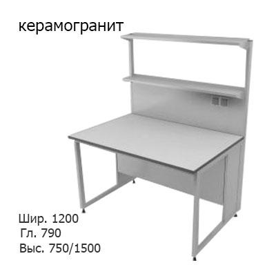 Физический пристенный лабораторный стол 1200x790x750/1500, металлическая полка, розетки, NL, керамогранит