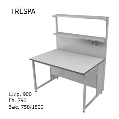 Физический пристенный лабораторный стол 900x790x750/1500, металлическая полка, розетки, NL, TRESPA